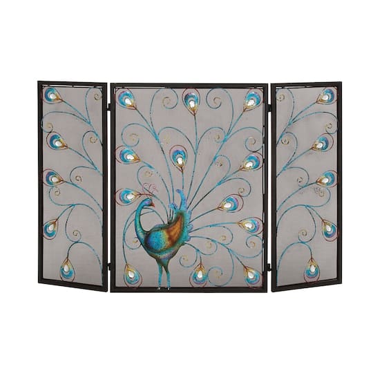 Black Metal Eclectic Fireplace Screen, 32" x 48" x 1"
